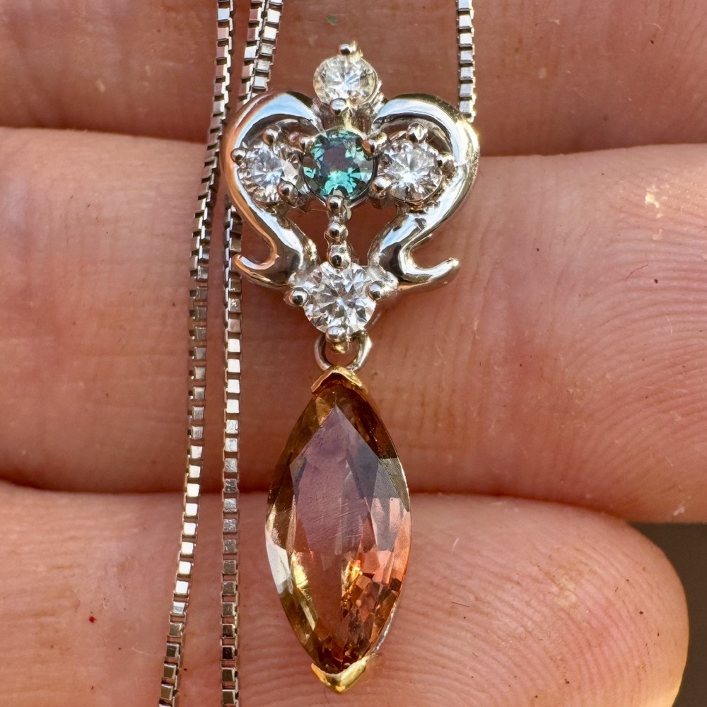 Estate Teal and Champagne Marquise Drop Necklace